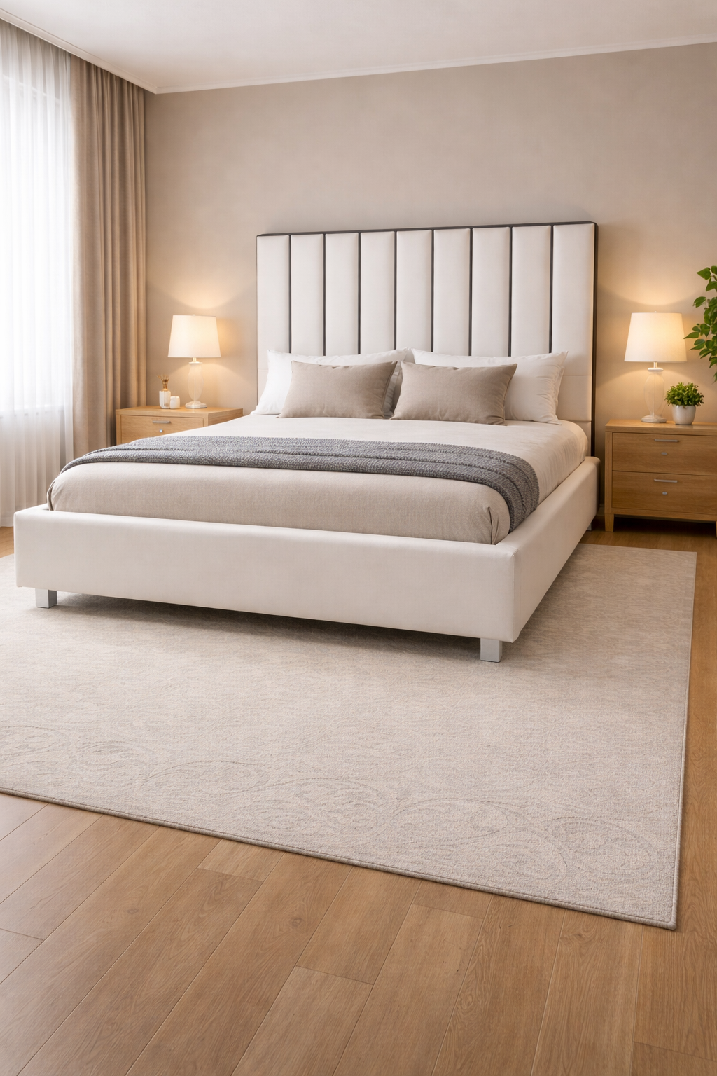 AkmaBed Ivory Velvet Upholstered Bed Frame – Queen Size