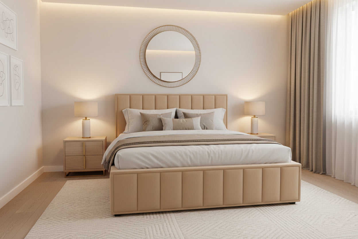 AkmaBed Modern Geometric Panel Upholstered Platform Bed Frame