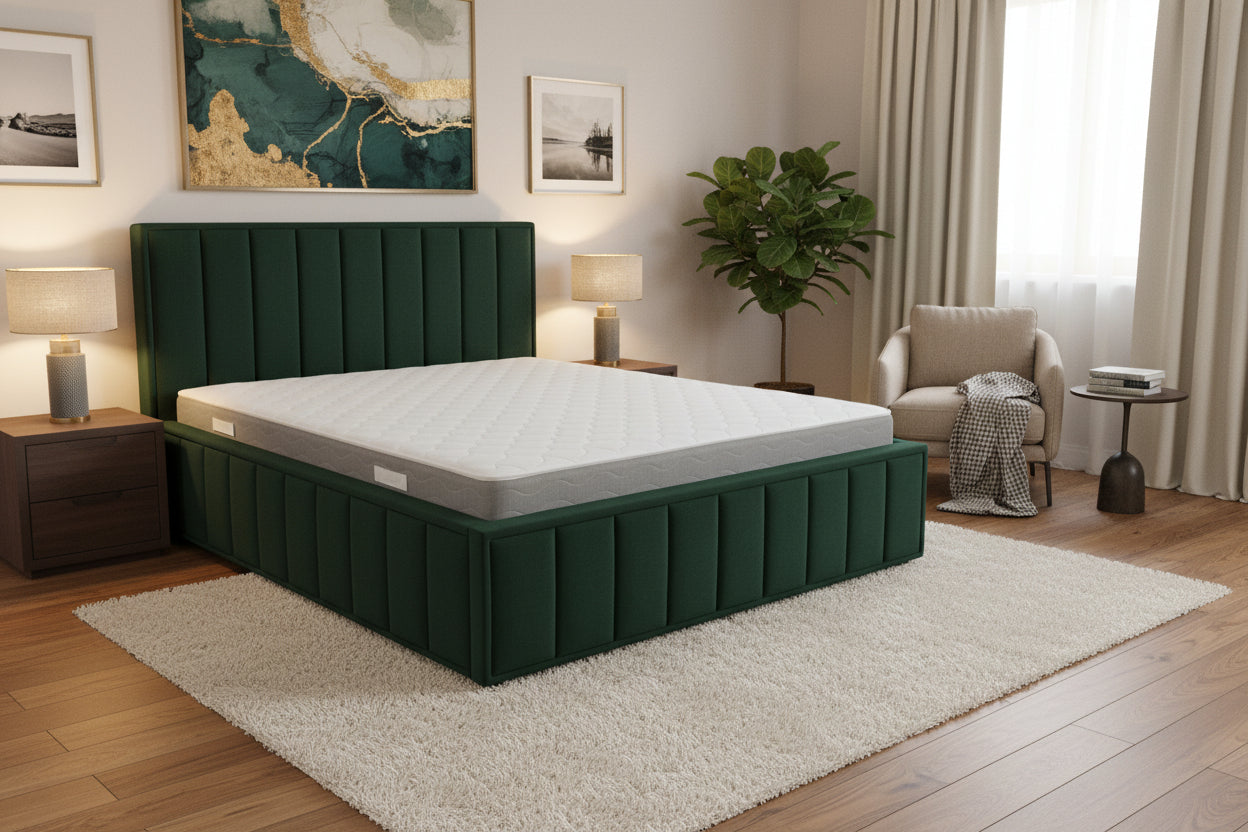 AkmaBed Modern Geometric Panel Upholstered Platform Bed Frame