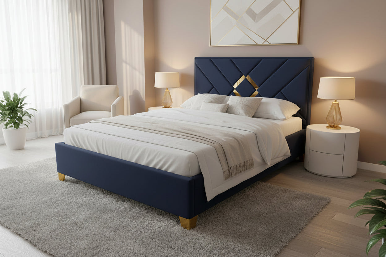 Modern Luxury Upholstered Bed Frame with Gold Accents