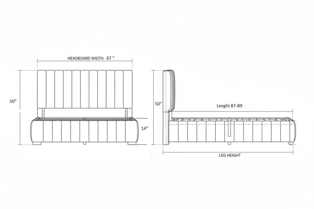 AkmaBed Modern Vertical Panel Upholstered Platform Bed