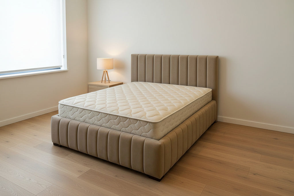 AkmaBed Modern Vertical Panel Upholstered Platform Bed