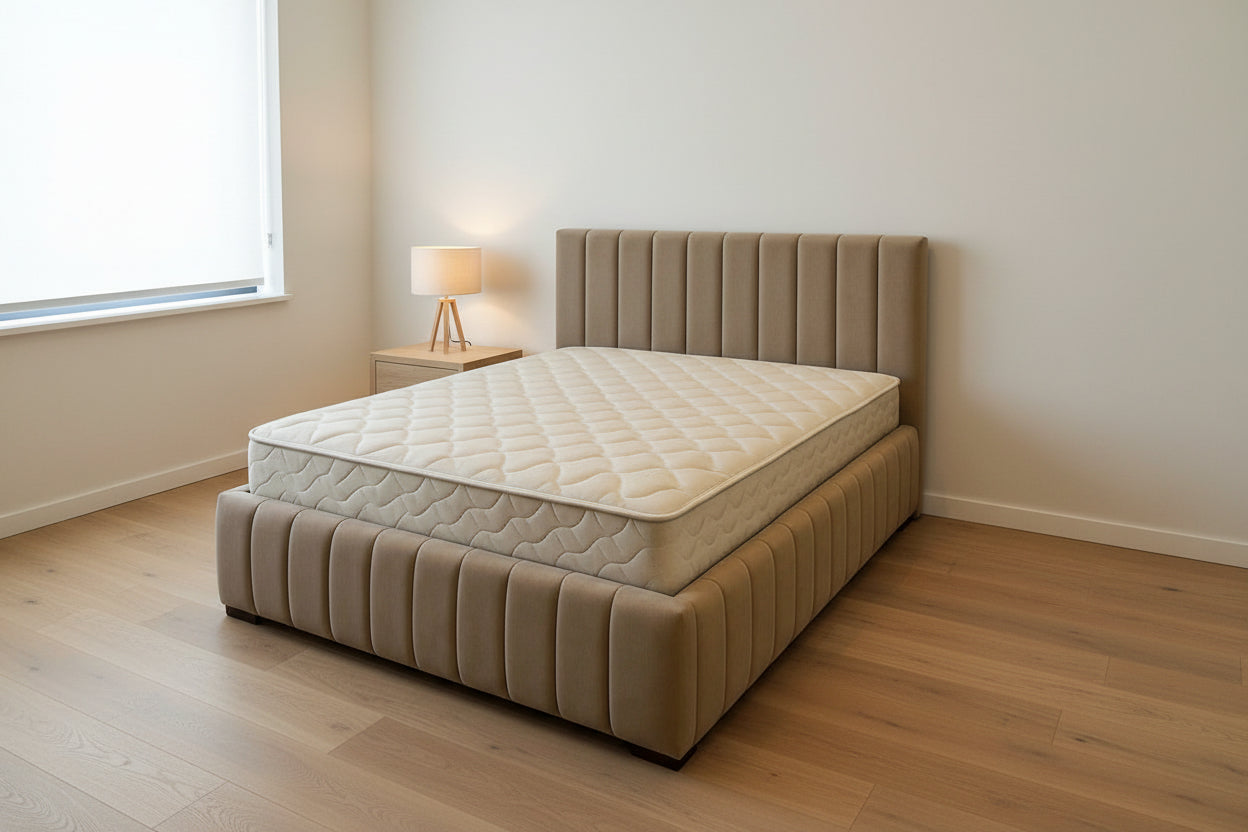 AkmaBed Modern Vertical Panel Upholstered Platform Bed