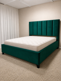 AkmaBed Emerald Panel Queen Bed – Emerald Green Velvet Upholstered Bed