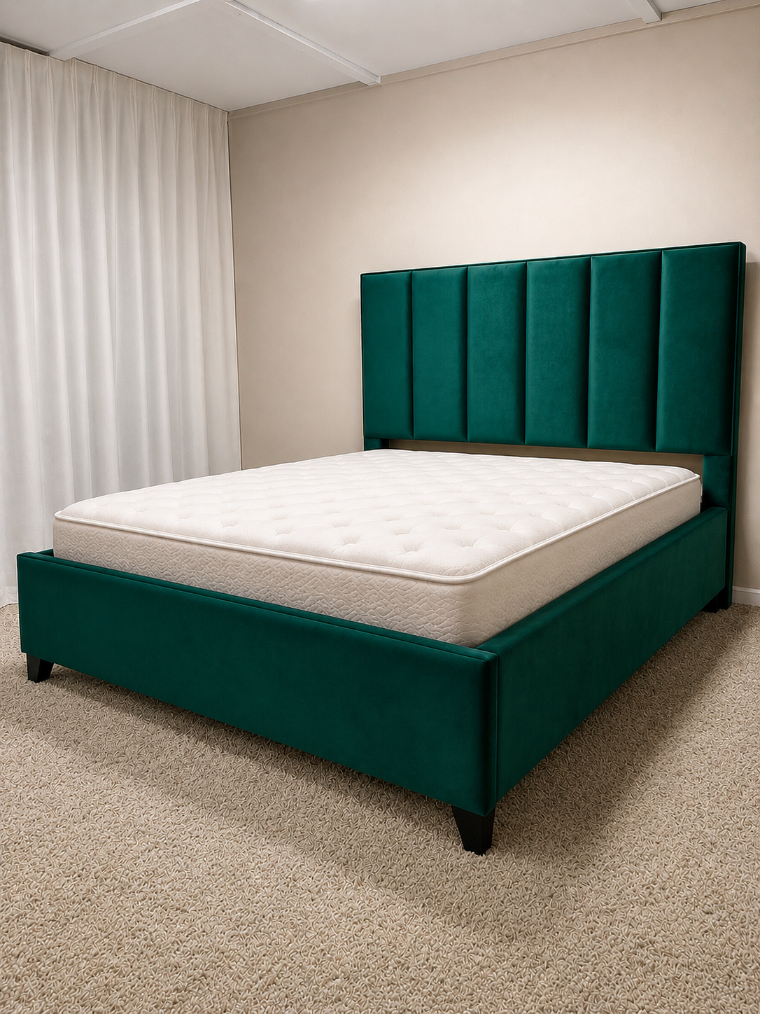 AkmaBed Emerald Panel Queen Bed – Emerald Green Velvet Upholstered Bed