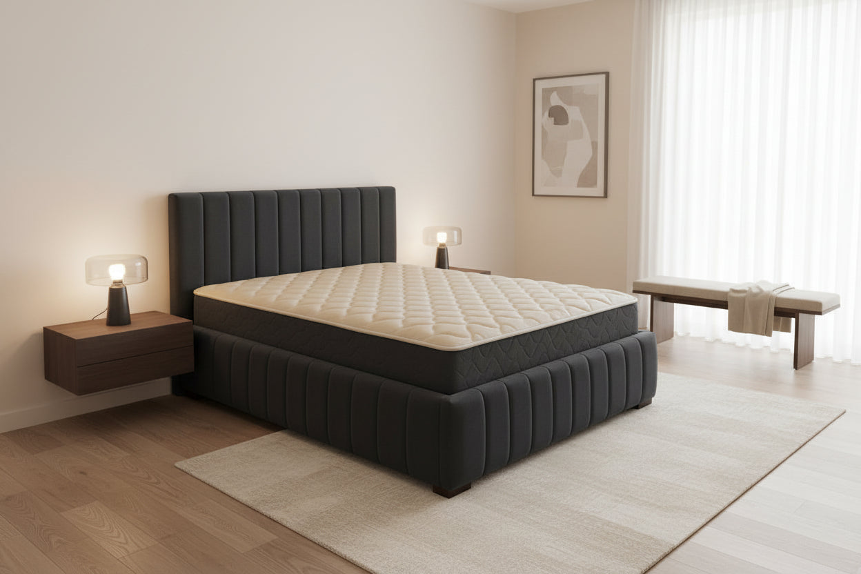 AkmaBed Modern Vertical Panel Upholstered Platform Bed