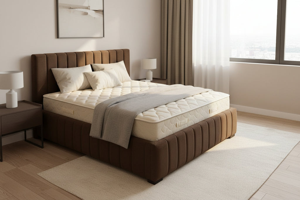 AkmaBed Modern Vertical Panel Upholstered Platform Bed