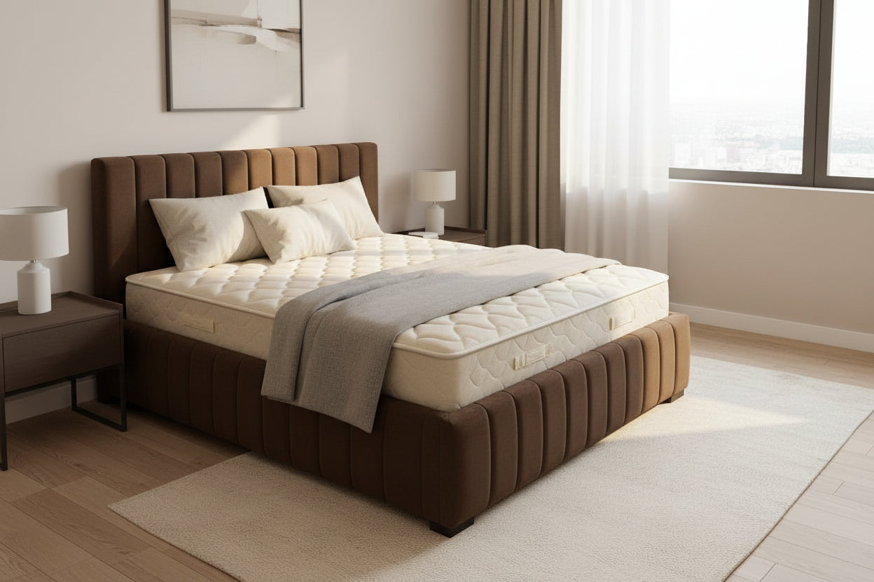 AkmaBed Modern Vertical Panel Upholstered Platform Bed