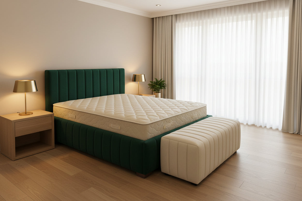 AkmaBed Modern Vertical Panel Upholstered Platform Bed