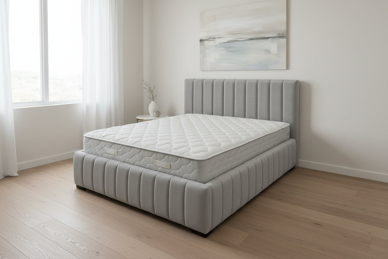 AkmaBed Modern Vertical Panel Upholstered Platform Bed