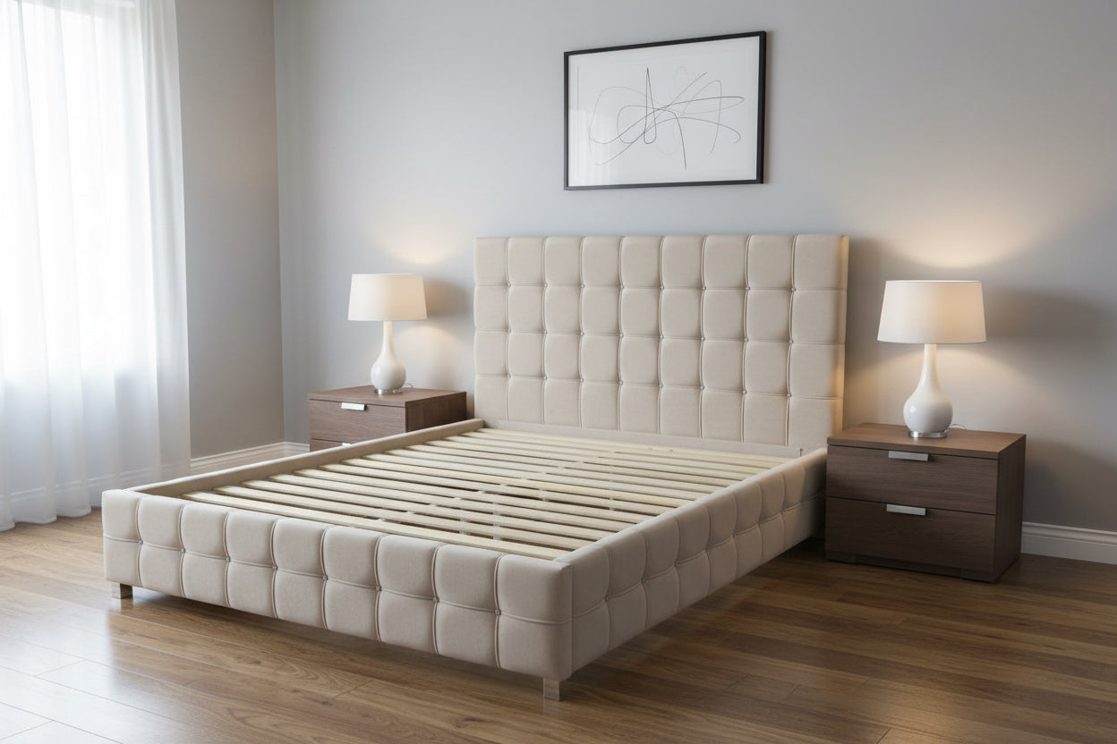 AkmaBed Modern Tufted Upholstered Bed Frame