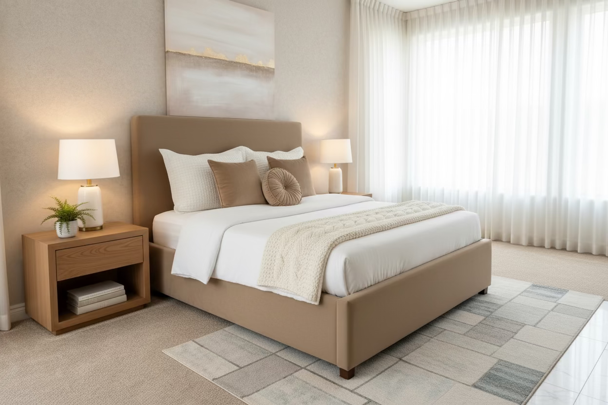 AkmaBed  Luna Upholstered Bed Frame – Queen Size –