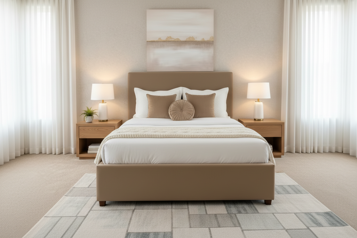 AkmaBed  Luna Upholstered Bed Frame – Queen Size –