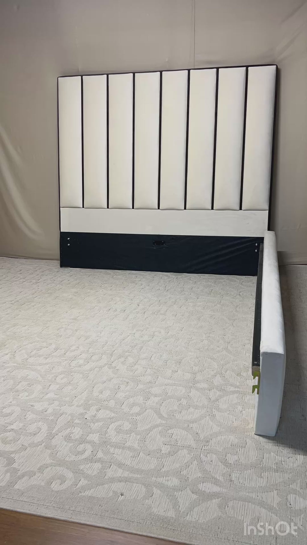 AkmaBed Ivory Velvet Upholstered Bed Frame – Queen Size