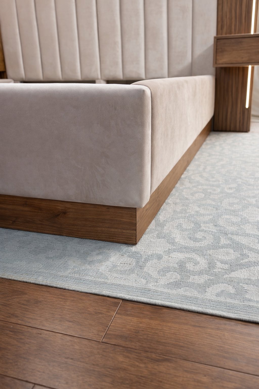 Luxury Velour King Bed with LED Floating Nightstands