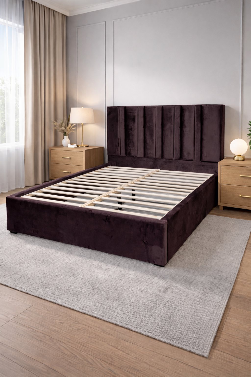 Akmabed Monaco Velvet Bed – Chocolate Queen