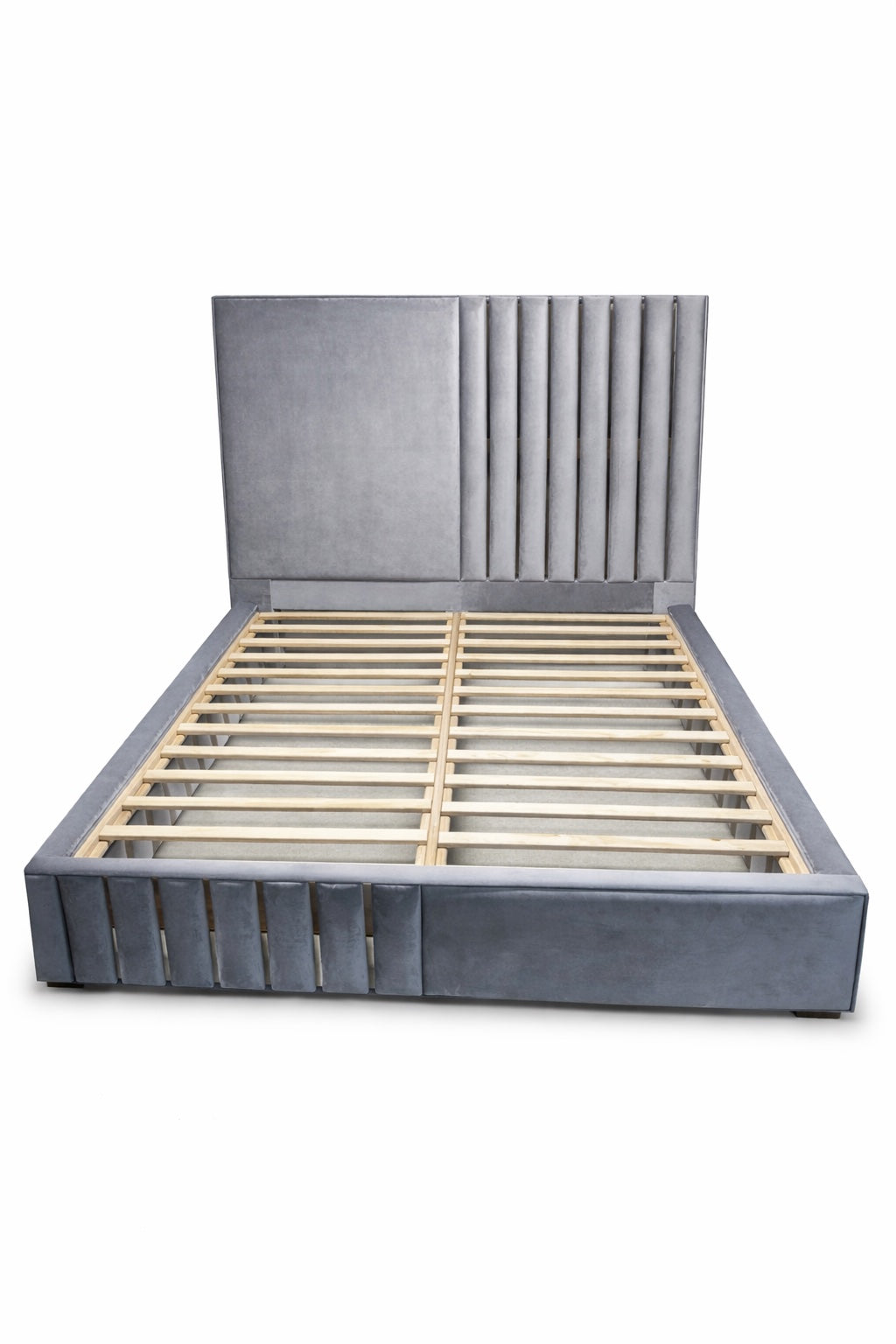 Akmabed Stanley Luxury Bed Frame – Gray Velvet Queen Size