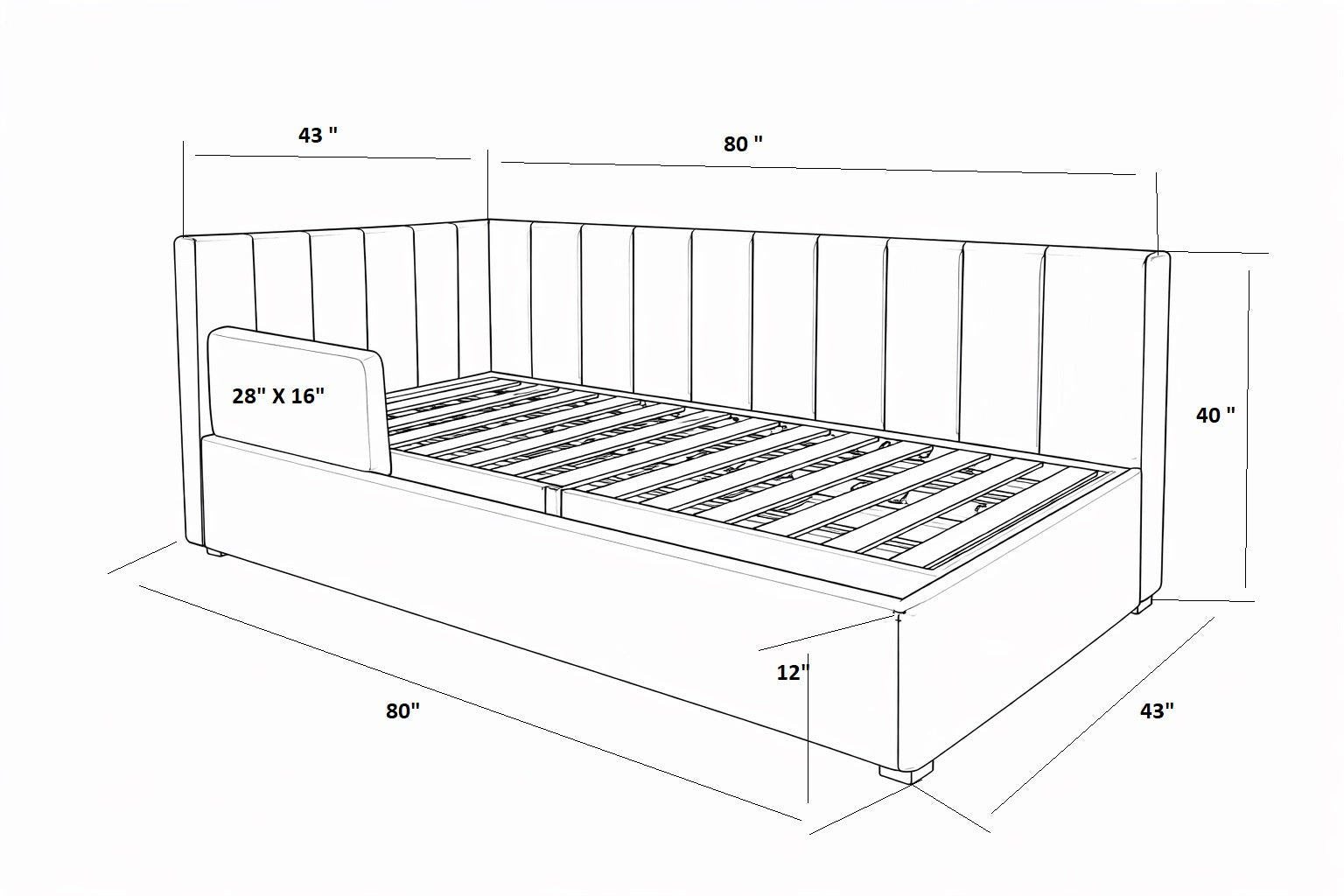 AkmaBed – Twin Size Upholstered Platform Bed