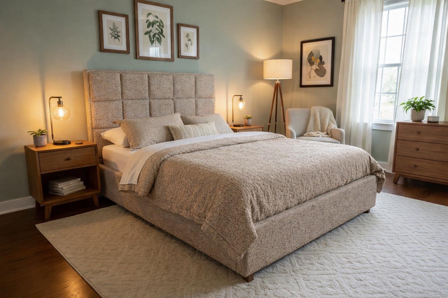 AkmaBed Textured Chenille Jacquard Upholstered Bed