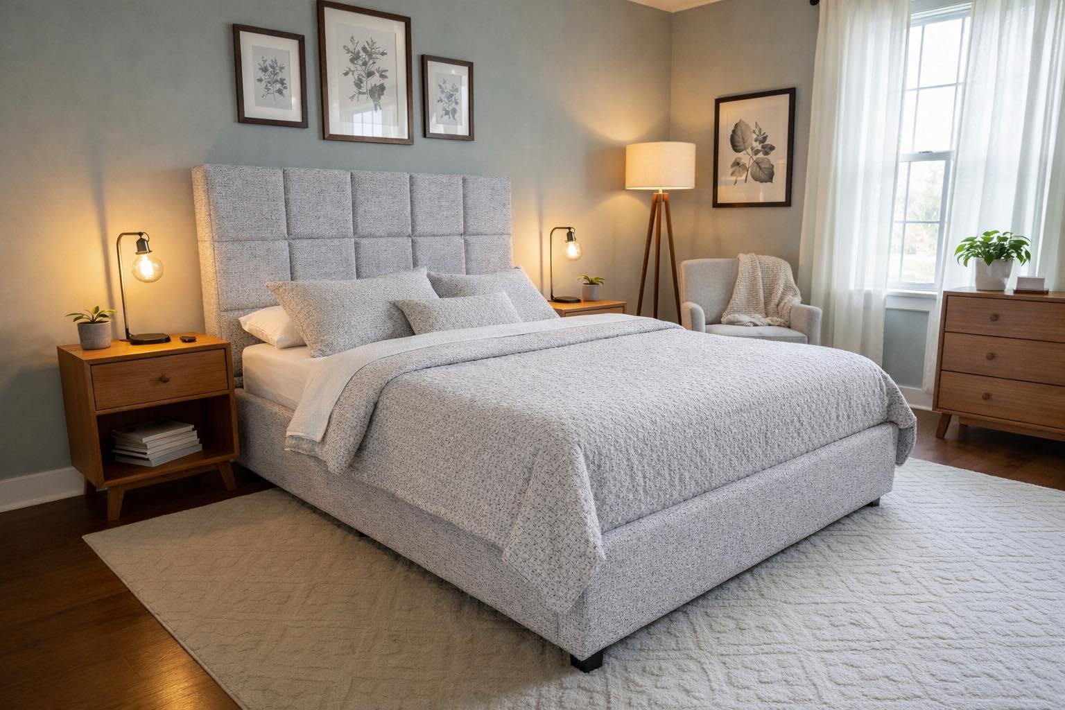 AkmaBed Textured Chenille Jacquard Upholstered Bed