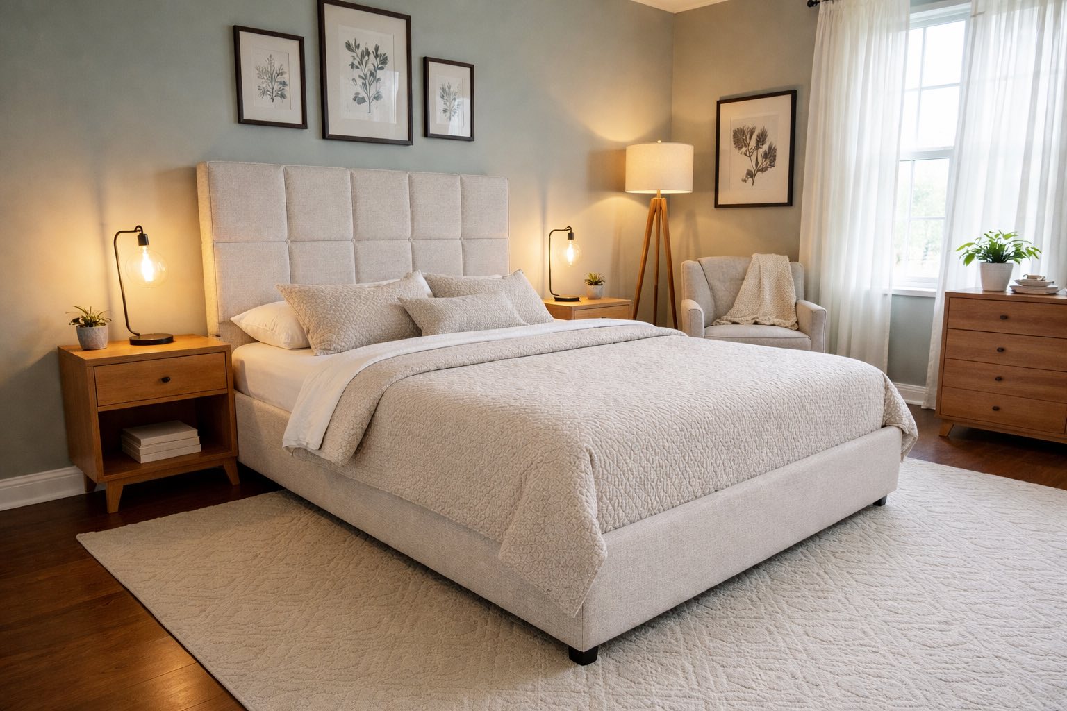 AkmaBed Textured Chenille Jacquard Upholstered Bed